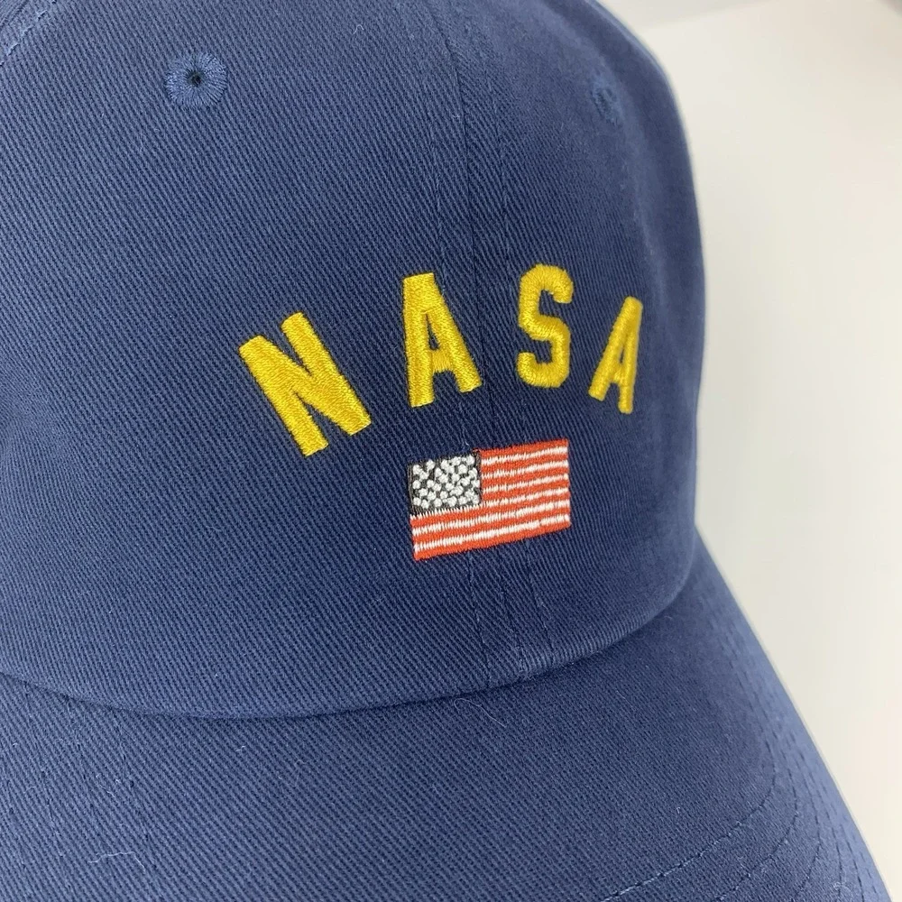NASA USA Flag Hat Buzz Aldrin Blue Adjustable Strap OSFM Souvenir Baseball Cap
